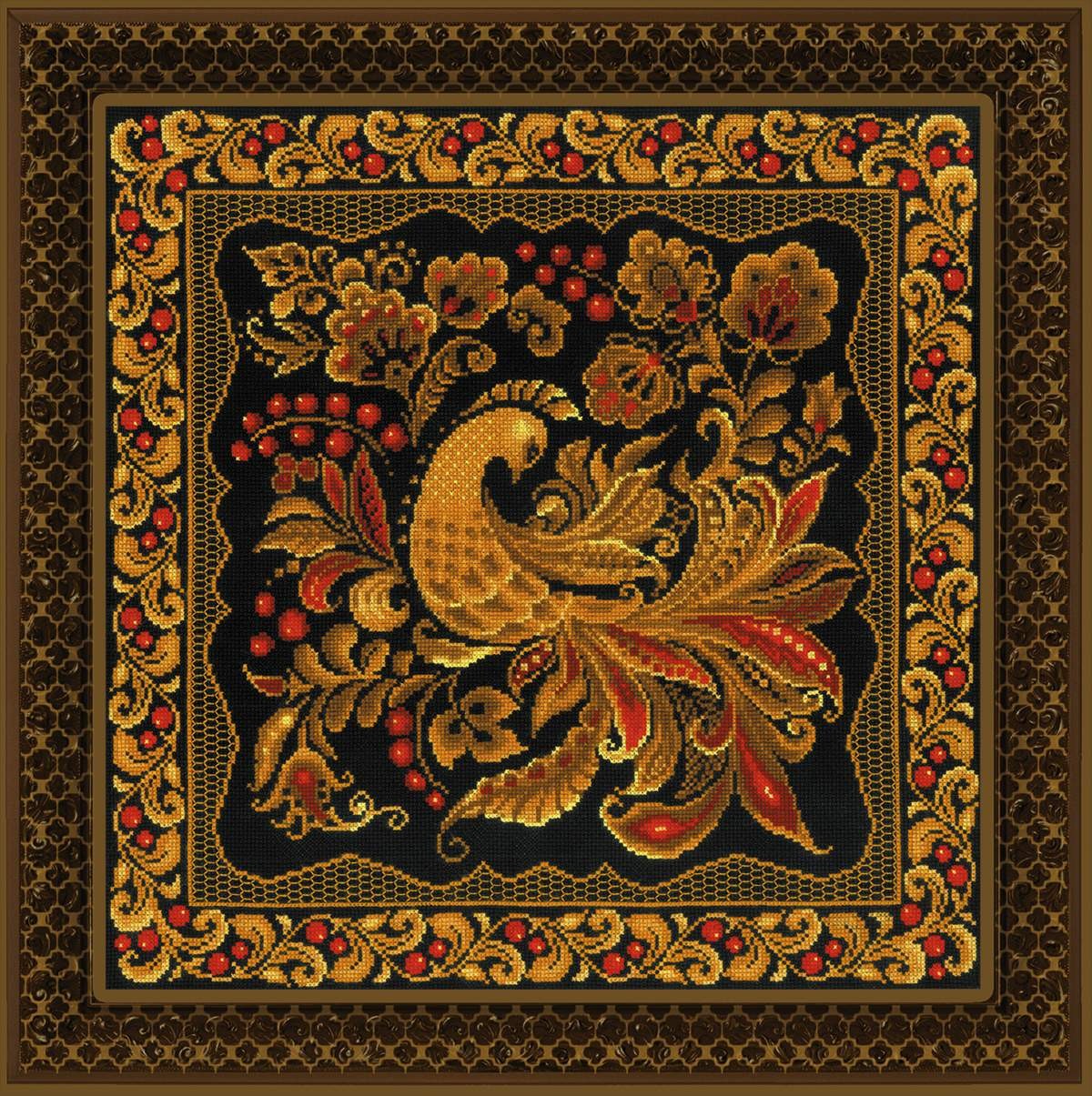 Cushion/Panel Khokhloma Painting cross stitch kit by RIOLIS Ref. no.: 1758