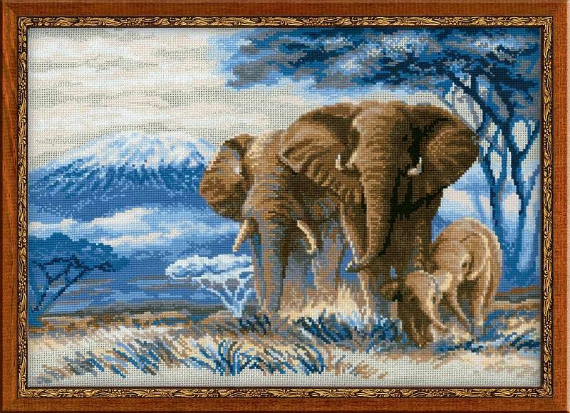 Elephants in the Savannah - Cross Stitch Kit from RIOLIS Ref. no.:1144
