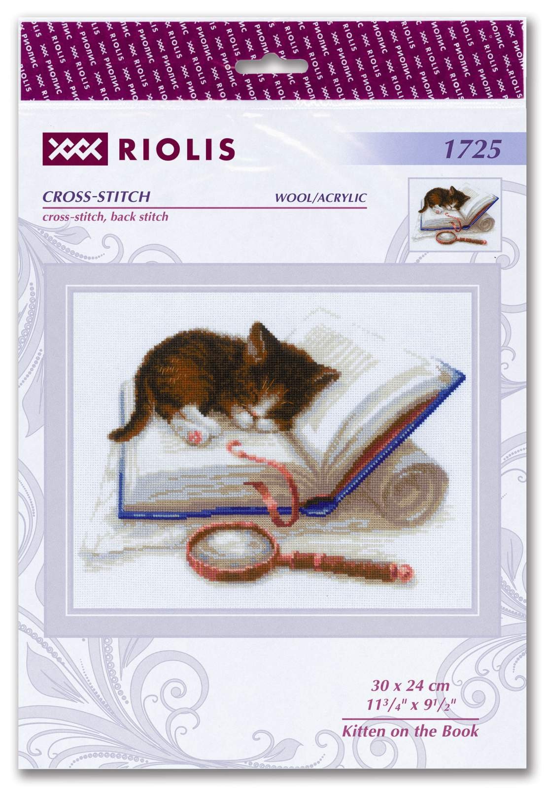 Kitten on the Book cross stitch kit by RIOLIS Ref. no.: 1725