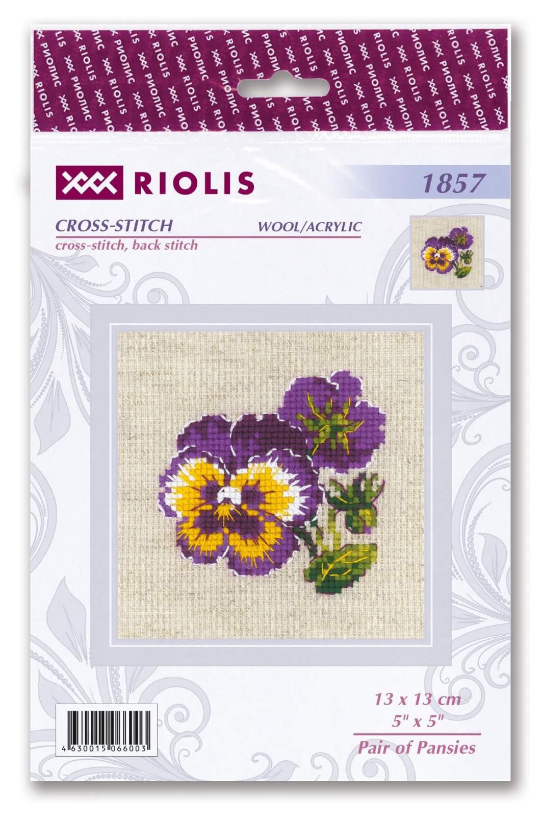 Pair of Pansies cross stitch kit by RIOLIS Ref. no.: 1857