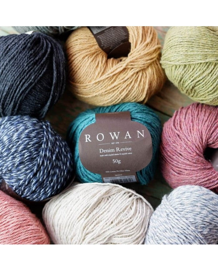 ROWAN Threads. Made with 95 % COTTON. Jude Ref. no.: 221 Denim Revive