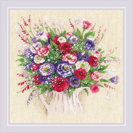 Bouquet with Eustoma and Gypsophila cross stitch kit by RIOLIS Ref. no.: 1947